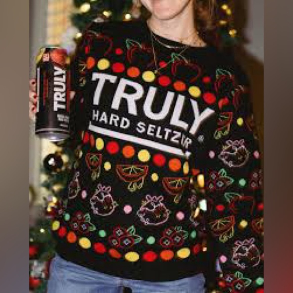 TRULY Hard Seltzer Crewneck Sweater - Black with Multicolor Accents